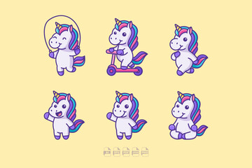 Cute kawaii Unicorn Sticker Set with Playful and Adorable Poses