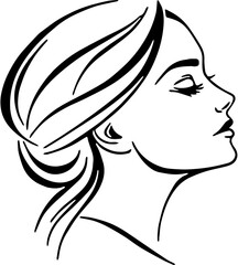 A beautiful woman with long black hair is isolated on white background,Silhouette of beautiful girl in profile with long hair