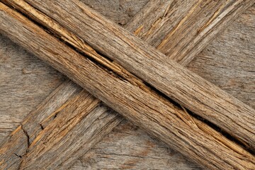 Aged wooden beams crossed. Close-up texture