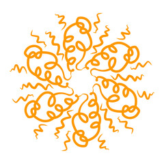Orange flower shape with curly lines, creative abstract hand drawn doodle