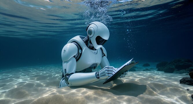 Submerged Robot Reading Data Underwater