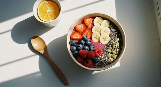 a&ccedil;a&iacute; bowl with fruits, strawberry, banana, raspberry, blueberry and granola