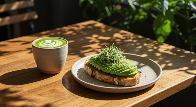 bread with avocado and matcha
