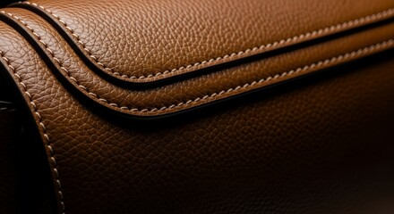 Close-up of luxurious brown leather texture with detailed white stitching