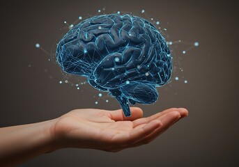 3D Brain Hologram Held in a Hand: A Concept of Neuroscience. Generative Ai