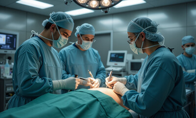 Surgeon Team Performing Medical Operation