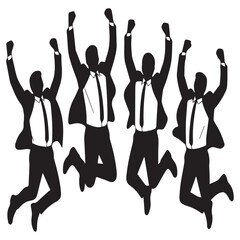 A group of business people jumping in celebration, symbolizing success, achievement, and teamwork, isolated on white background, representing motivation, energy, and corporate victory