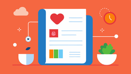 Digital Health Journal An illustration of a daily health journal entry showing mood tracking food intake and exercise logs designed with icons and motivational quotes for personal