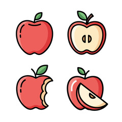Red Apple Graphic with Slice, Bite, and Core Illustrations on White
