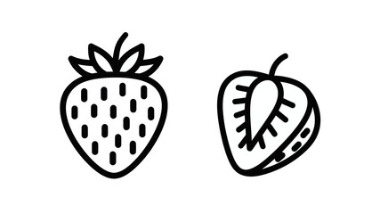 Strawberry fruit whole and half section outline illustration for nutritional diagrams