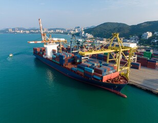 Fototapeta premium cargo ship port from top view