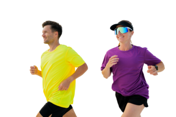 Energetic joggers in bright attire enjoying a sunny workout session