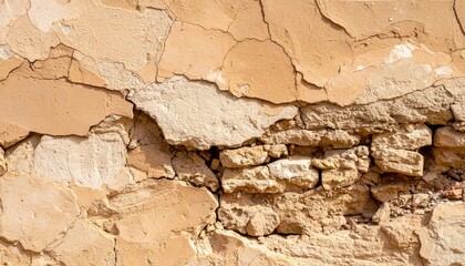 Fototapeta premium Fragmented Adobe Wall Exhibiting Brick Detail and Weathered Texture in Warm Beige Tones
