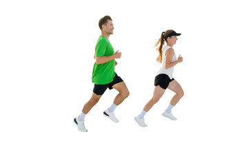 Vibrant joggers racing along a clear path in an energetic display