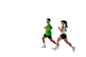 Couple enjoying a refreshing jog in bright athletic wear