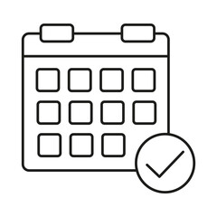 Calendar checkmark icon. Event complete symbol. Date confirmed Vector. Task done schedule.
