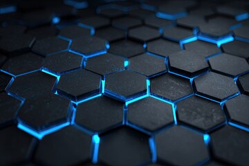 Obraz premium Dark blue hexagonal grid pattern with glowing blue accents