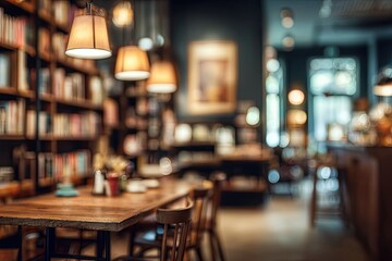 Fototapeta premium Interior of a cozy cafe with a focus on a wooden table