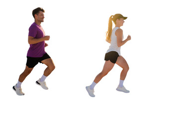 Fototapeta premium Dynamic duo enjoys an energizing run in sunny urban landscape