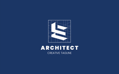 Letter S Architect logo with technical sketch style for architecture or construction company