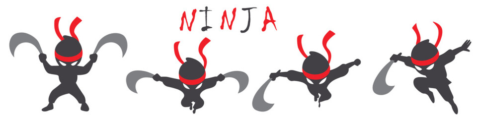 Cute ninja character set with dual sickles and playful lettering

