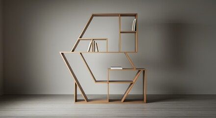 Architectural Wooden Bookshelf with Abstract Design