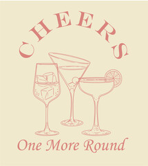 Original illustration featuring cocktail glasses toasting. Minimalist drawing of glasses. Ideal for celebrations, bars, posters, menus, or graphic design.