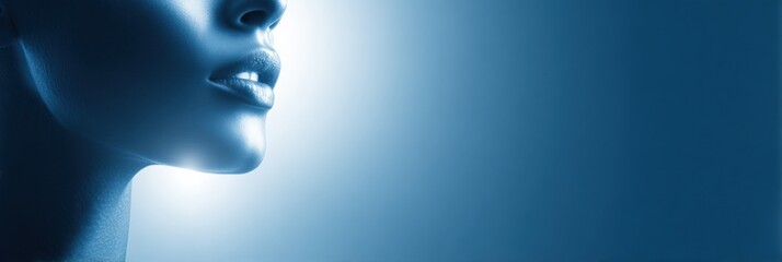 Glowing Skin Protected by an Invisible Barrier Against a High-Contrast Background Emphasizing Beauty and Innovation