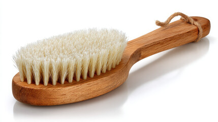 Natural fiber body brush showing sense of cleanliness and well being. Perfect for beauty and body care products promotion on isolated background