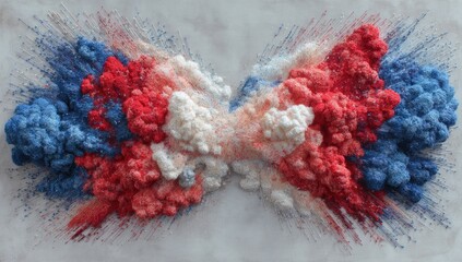 Red, white, blue powder explosion, marble background, patriotic design, holiday d?cor