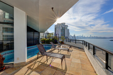 Oceanfront Balcony Terrace Overlooking Balne&aacute;rio Cambori&uacute; Skyline, Santa Catarina, Brazil