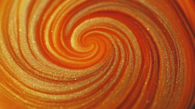 Macro Swirl of Shimmering Orange Candy. Eye-catching macro of glittering orange sugar spiral, ideal abstract background for candy advertisements, dessert packaging, flavor concepts, bright creative 
