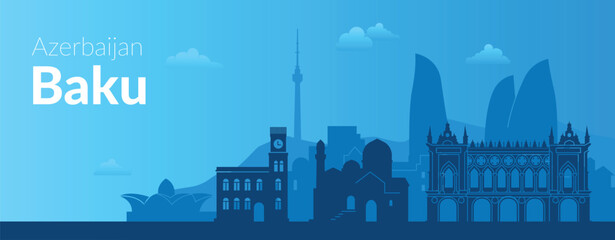 Baku, Azerbaijan An Artistic Illustration of the Beautiful, Modern and Historic Skyline