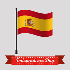 Flat Spain Independence Day With Waving Flag