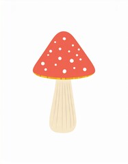 Cartoon Red and White Spotted Toadstool Mushroom with Cream Stipe on White Background
