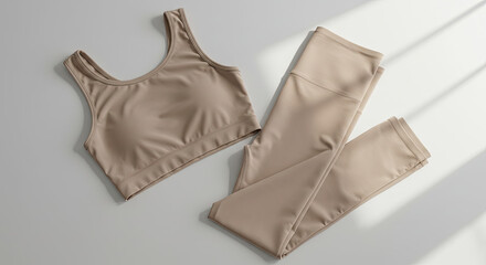 Beige Sports Bra and Leggings Set for Active Lifestyle 1.
