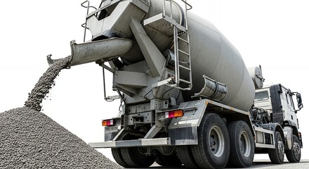 Cement Mixer Truck Pouring Gravel on White Background