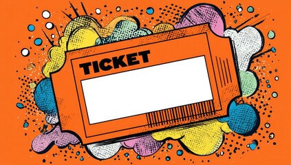 Comic book-style ticket graphic