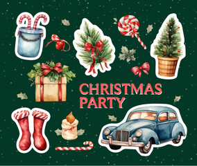 Cheerful Christmas Party Elements and Beautiful Decorations for a Festive Celebration