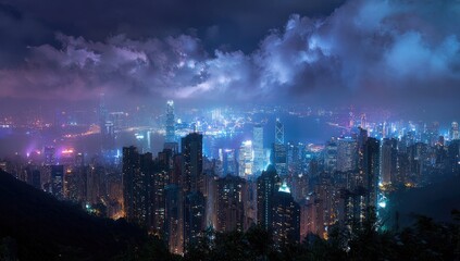 Fototapeta premium Night cityscape panorama of Hong Kong