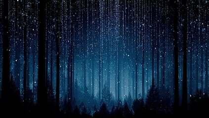Dark forest bathed in starry night