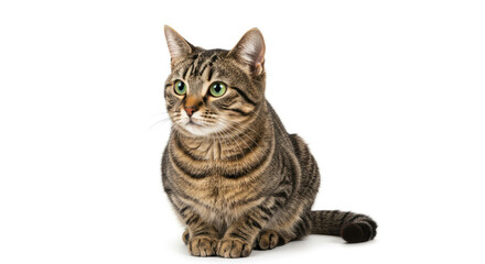 Obraz premium Brown Tabby Cat Sitting Isolated on White Background 1.