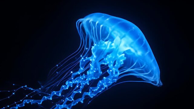 Luminous Blue Jellyfish on a Black Background	