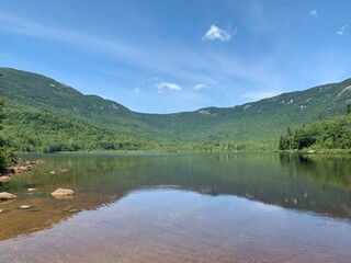 Reflection of mountains in a lake in Maine, USA