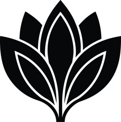 Black abstract lotus flower symbol with white outlines vector