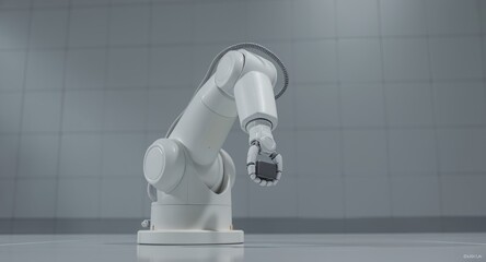 Advanced Robotic Arm Holding Small Component in Modern Industrial Environment Precision Automa