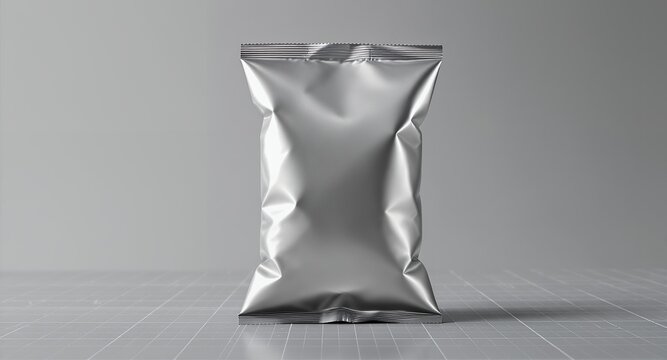 Blank Silver Foil Pouch Mockup for Food Snacks Packaging Design Template and Product Presentati