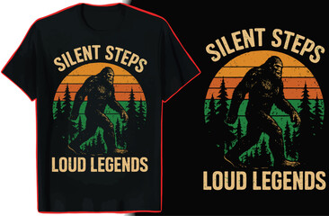 Fototapeta premium Bigfoot T-Shirt Design | Funny Sasquatch Retro Hiking Graphic