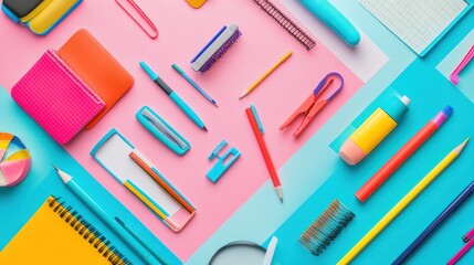 Naklejka premium Vibrant Back-to-School Supplies Arrangement for Creative Projects and Designs