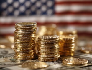 Gold coins stacked on US dollars